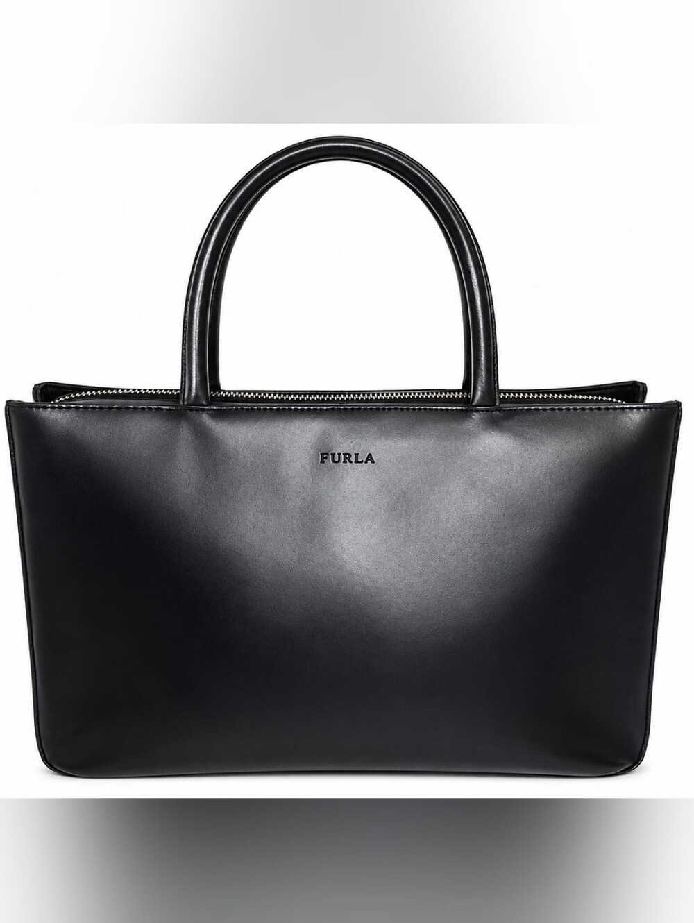 Furla Black Leather Triple-Compartment Tote / Top-Handle Bag